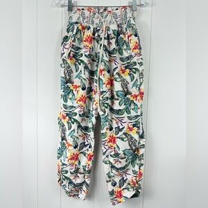 Westbound Tropical Linen Blend Pull-On Ankle Pants Sz M Floral High Waist